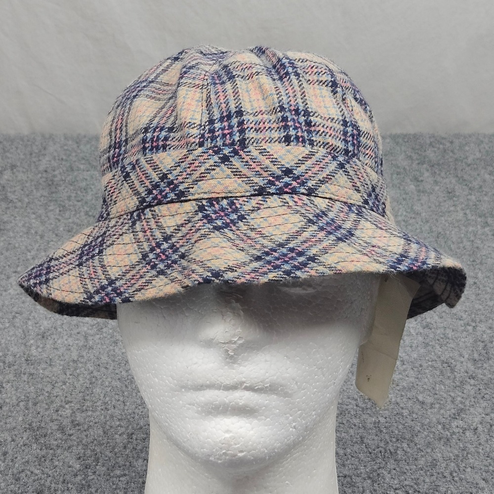 Vintage United Colors of Benetton Bucket Hat Sz 60 Beige Blue Plaid Classic Euro